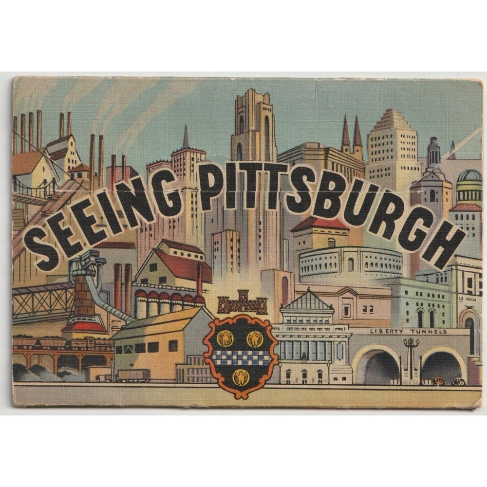 Pittsburgh Pennsylvania PA Linen Postcard Folder 1937 Steel Center Curt Teich - Picture 2 of 2